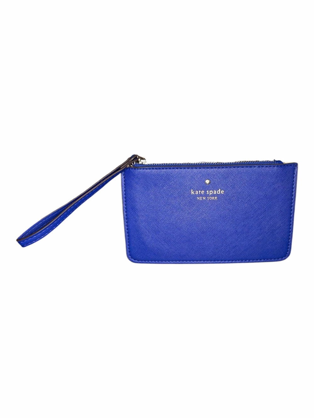 Kate Spade New York Blue Wristlet Wallet Saffiano Leather Zip Pouch Clutch